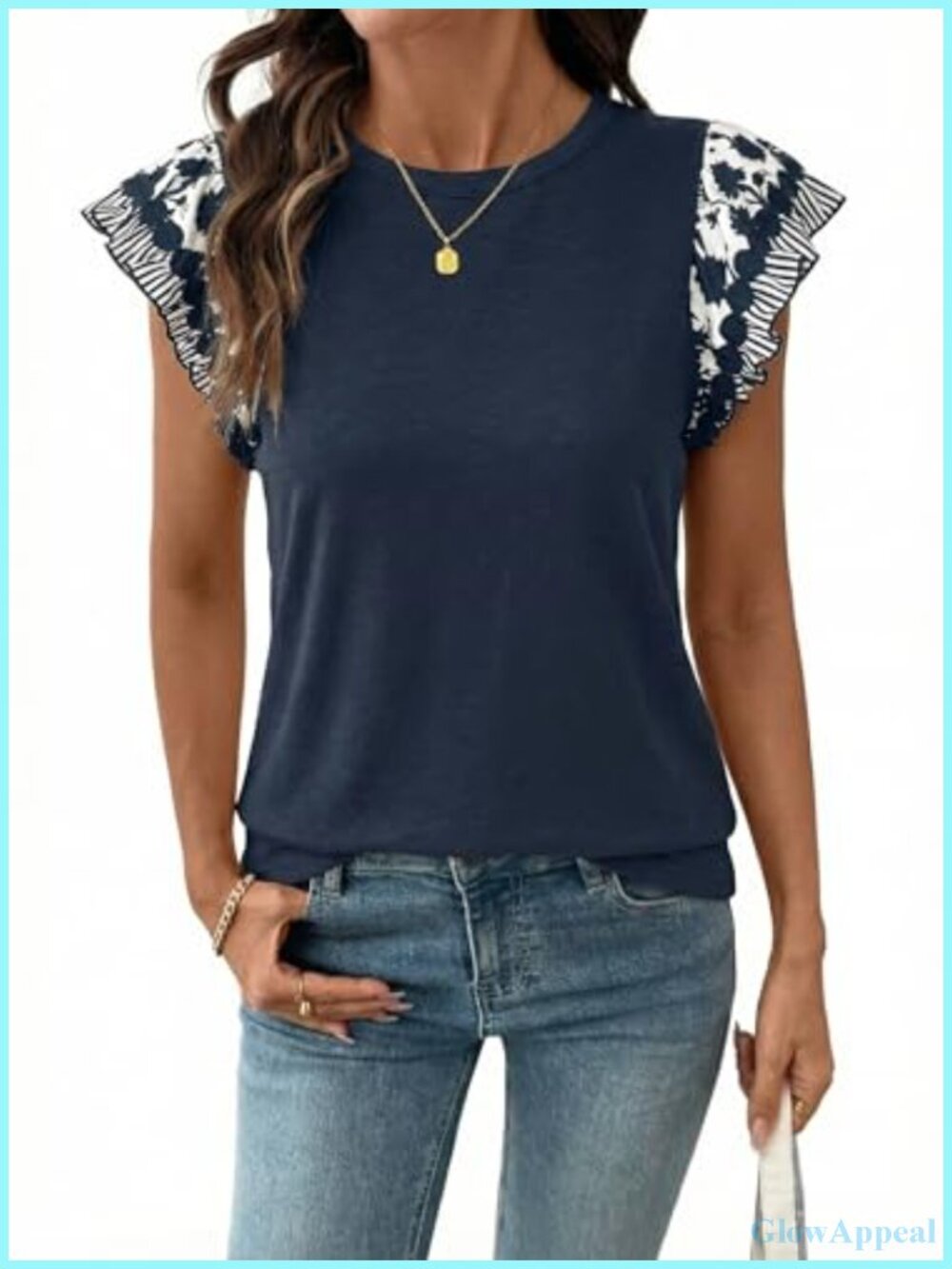 Boho Cap Sleeve Ruffle T-Shirt Top Women Summer Casual Crewneck Floral Patchwork
